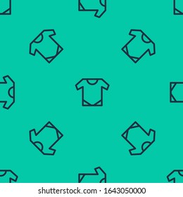 Blue line Baby onesie icon isolated seamless pattern on green background. Baby clothes symbol. Kid wear sign.  Vector Illustration