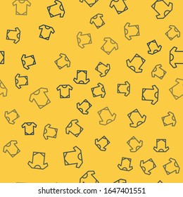 Blue line Baby onesie icon isolated seamless pattern on yellow background. Baby clothes symbol. Kid wear sign.  Vector Illustration