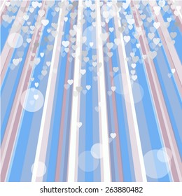 Blue line background with hearts and bubbles.