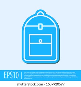 Blue line Backpack icon isolated on grey background.  Vector Illustration