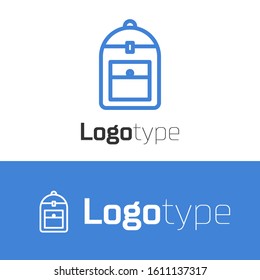 Blue line Backpack icon isolated on white background. Logo design template element. Vector Illustration