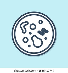 Blue line Bacteria icon isolated on blue background. Bacteria and germs, microorganism disease causing, cell cancer, microbe, virus, fungi.  Vector Illustration