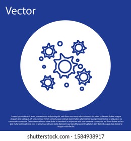 Blue line Bacteria icon isolated on blue background. Bacteria and germs, microorganism disease causing, cell cancer, microbe, virus, fungi. White circle button. Vector Illustration