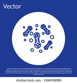 Blue line Bacteria icon isolated on blue background. Bacteria and germs, microorganism disease causing, cell cancer, microbe, virus, fungi. White circle button. Vector Illustration