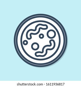 Blue line Bacteria icon isolated on blue background. Bacteria and germs, microorganism disease causing, cell cancer, microbe, virus, fungi.  Vector Illustration