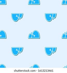 Blue line Bale of hay and rake icon isolated seamless pattern on grey background.  Vector Illustration