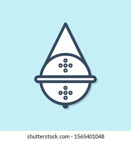 Blue line Ball tea strainer icon isolated on blue background.  Vector Illustration