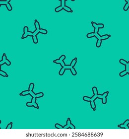 Blue line Balloon dog icon isolated seamless pattern on green background.  Vector