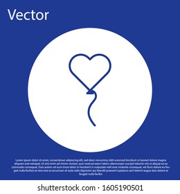 Blue line Balloons in form of heart with ribbon icon isolated on blue background. Valentines day symbol. White circle button. Vector Illustration