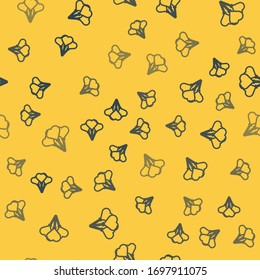 Blue line Balloons in form of heart with ribbon icon isolated seamless pattern on yellow background.  Vector Illustration