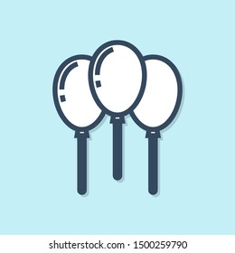 Blue line Balloons with ribbon icon isolated on blue background.  Vector Illustration