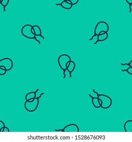 Blue line Balloons with ribbon icon isolated seamless pattern on green background.  Vector Illustration