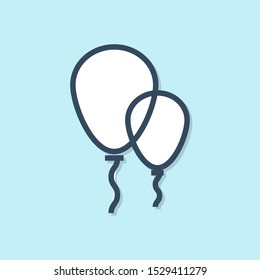 Blue line Balloons with ribbon icon isolated on blue background.  Vector Illustration