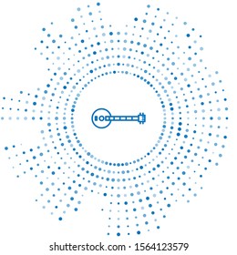 Blue line Banjo icon isolated on white background. Musical instrument. Abstract circle random dots. Vector Illustration