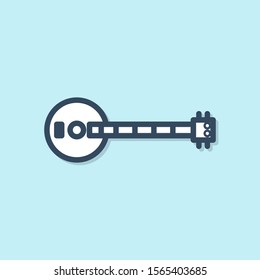 Blue line Banjo icon isolated on blue background. Musical instrument.  Vector Illustration