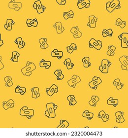 Barra de línea azul del icono del jabón aislado patrón sin fisuras sobre fondo amarillo. Barra de jabón con burbujas.  Ilustración vectorial