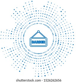 Blue line Barbershop icon isolated on white background. Hairdresser logo or signboard. Abstract circle random dots. Vector Illustration