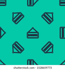 Blue line Barbershop icon isolated seamless pattern on green background. Hairdresser logo or signboard.  Vector Illustration