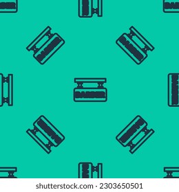 Blue line Barbershop icon isolated seamless pattern on green background. Hairdresser logo or signboard.  Vector Illustration