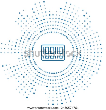 Blue line Barcode icon isolated on white background. Abstract circle random dots. Vector