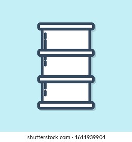 Blue line Barrel oil icon isolated on blue background.  Vector Illustration
