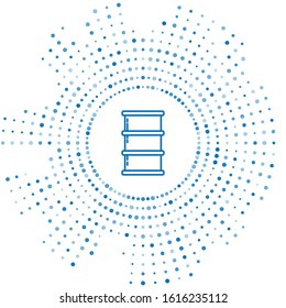 Blue line Barrel oil icon isolated on white background. Abstract circle random dots. Vector Illustration