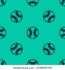 Blue line Baseball ball icon isolated seamless pattern on green background.  Vector