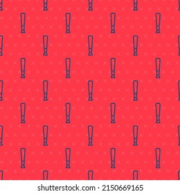 Blue line Baseball bat icon isolated seamless pattern on red background. Sport equipment.  Vector Illustration