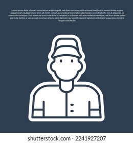 Blue line Baseball player icon isolated on blue background.  Vector