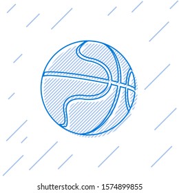 Blue line Basketball ball icon isolated on white background. Sport symbol.  Vector Illustration