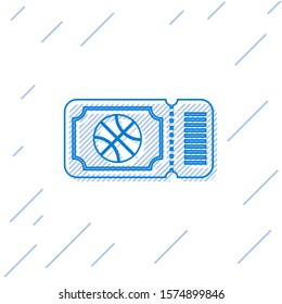 Blue line Basketball game ticket icon isolated on white background.  Vector Illustration