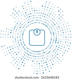 Linha azul Ícone das escamas do banheiro isolado no fundo branco. Medição de peso Equipamento. Conceito de esporte de fitness em Escala de Peso. Pontos aleatórios de círculo abstrato. Vetor