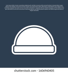 Blue line Beanie hat icon isolated on blue background.  Vector Illustration