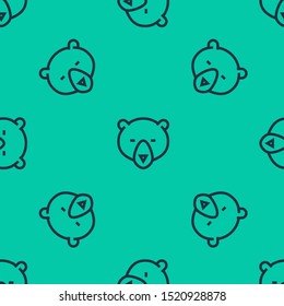 Blue line Bear head icon isolated seamless pattern on green background. Vector Illustration Blue line Bear head icon isolated seamless pattern on green background. Vector Illustration