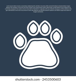 Blue line Bear paw footprint icon isolated on blue background.  Vector
