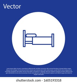 Blue line Bed icon isolated on blue background. White circle button. Vector Illustration