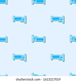 Blue line Bed icon isolated seamless pattern on grey background.  Vector Illustration