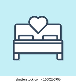 Blue line Bedroom icon isolated on blue background. Wedding, love, marriage symbol. Bedroom creative icon from honeymoon collection.  Vector Illustration