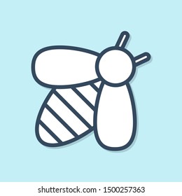 Blue line Bee icon isolated on blue background. Sweet natural food. Honeybee or apis with wings symbol. Flying insect.  Vector Illustration