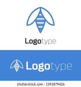 Blue line Bee icon isolated on white background. Sweet natural food. Honeybee or apis with wings symbol. Flying insect. Logo design template element. Vector Illustration