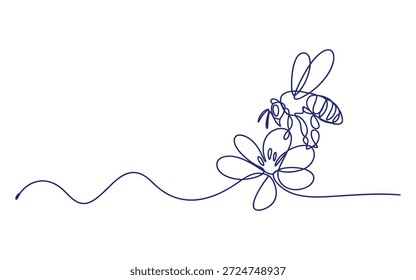 Uma linha azul de uma abelha em uma flor com uma linha de tronco ondulada ondulada caule natureza