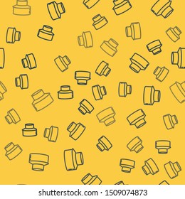 Blue line Beekeeper with protect hat icon isolated seamless pattern on yellow background. Special protective uniform.  Vector Illustration