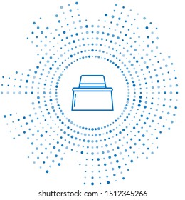 Blue line Beekeeper with protect hat icon isolated on white background. Special protective uniform. Abstract circle random dots. Vector Illustration Blue line Beekeeper with protect hat icon isolated on white background. Special protective uniform. Abstract circle random dots. Vector Illustration