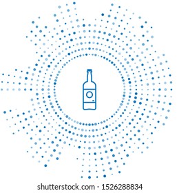 Blue line Beer bottle icon isolated on white background. Abstract circle random dots. Vector Illustration