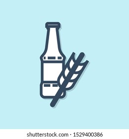 Blue line Beer bottle icon isolated on blue background.  Vector Illustration