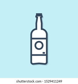 Blue line Beer bottle icon isolated on blue background.  Vector Illustration