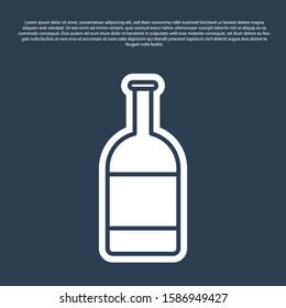 Blue line Beer bottle icon isolated on blue background.  Vector Illustration