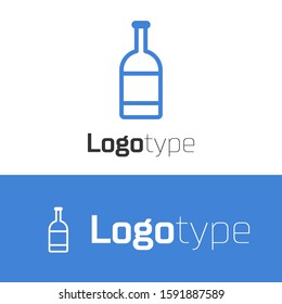 Blue line Beer bottle icon isolated on white background. Logo design template element. Vector Illustration