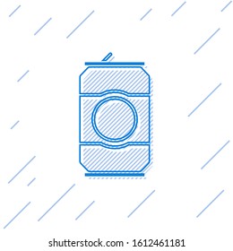 Blue line Beer can icon isolated on white background.  Vector Illustration