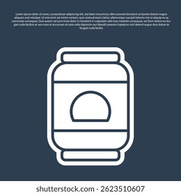 Blue line Beer can icon isolated on blue background.  Vector